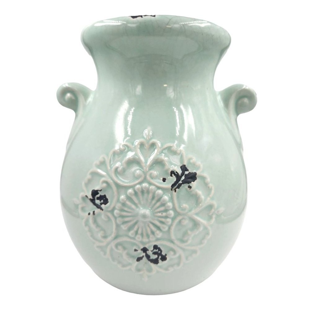 Orejon Turquoise Table Centerpiece Vase, 1970's Country Cottage Spring Decor